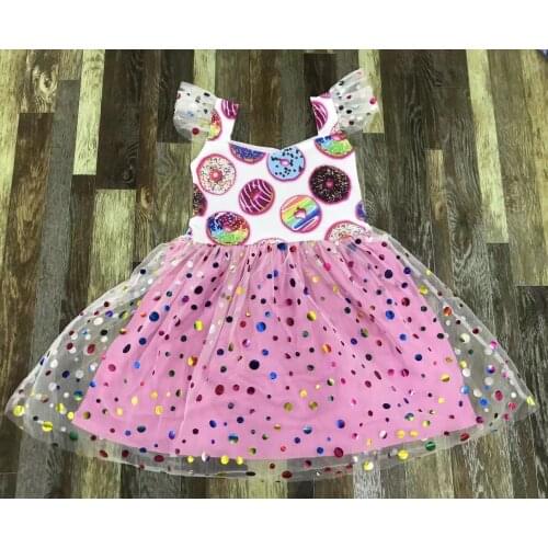 Childrens boutique clothes Baby girl sweet party gauze donut sleeveless sequin dress