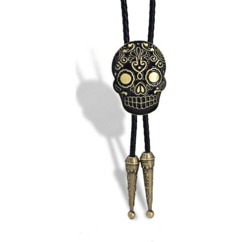 European and American alternative skull leather bow tie cross-border custom adjustment zinc alloy drip oil retro necklace