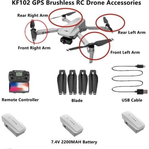 KF102 GPS 4K 6K 8K Brushless RC Drone Accessories 7.4V 2200MAH Battery Arm USB For KF102 KF-102 GPS Drone Battery KF102 Blades