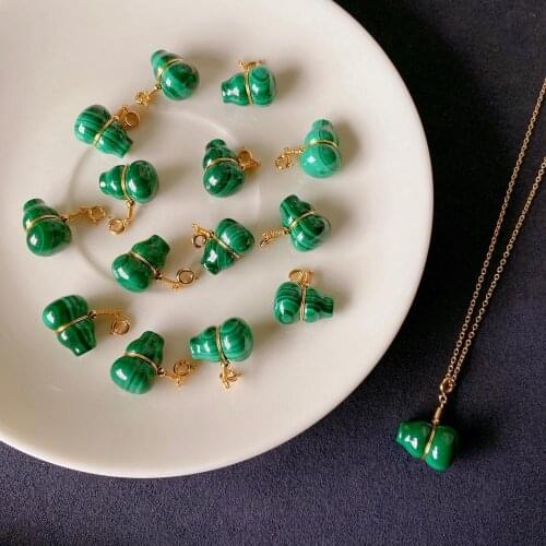 Natural Malachite Gourd Pendant Snap Necklace Bracelet Dual-purpose Small Hang 14k Gold Wrapped with Color Preserving Necklace
