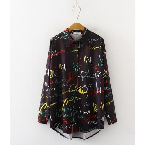 Fashion casual BF Blouse streetwear Women Graffiti letter printing Blouses Streetwear Turn Down Collar Long Sleeve Loose Shirt