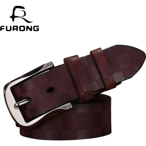 Leisure Genuine Leather Pin Buckle Men Belt Male Vintage Fashion Grid Embossing Belt Cinturones Hombre Ceinture FR051