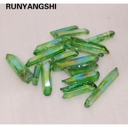 Natural crystal clear quartz Electroplated Green Crystal Column Color-plated Unicuspid Ornaments Decoration