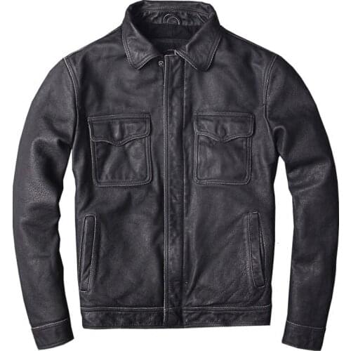 2020 New Men Vintage Gray Genuine Motorcycle Leatehr Jacket Simple Casual Riding Biker Jackets Winter Coats