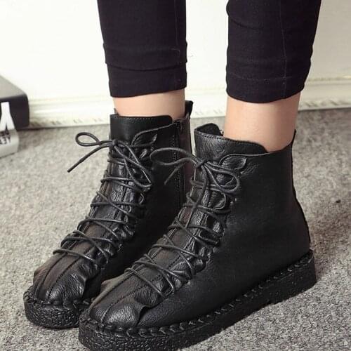 NEW women ankle boots winter autumn zip round toe fashion black brown shoes Casual retro flat with fleeces Handmade riding boots