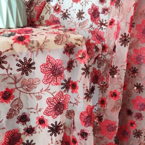 New Burgundy 3D flower embroidery lace fabric,Bead and Sequin clothing accessories,sewing cloth