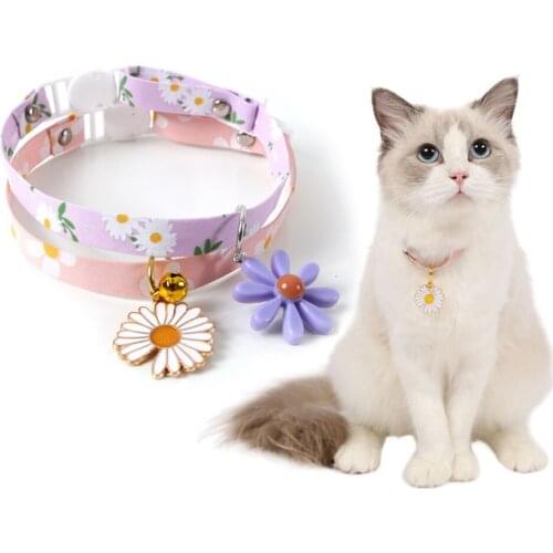 Flower Cat Dog Kitten Collar Safety Tie, Adjustable Necklace with Daisy Flower Pattern, Pet Cat Collars for Cats Puppy Small Dog