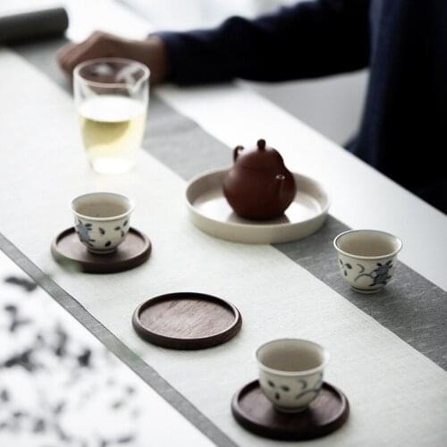 Solid Wood Cup Pad Simplicity Tea Set Heat Insulation Bottom Pad North American Black Walnut Tea Cup Holder Pot Pad Censer Base