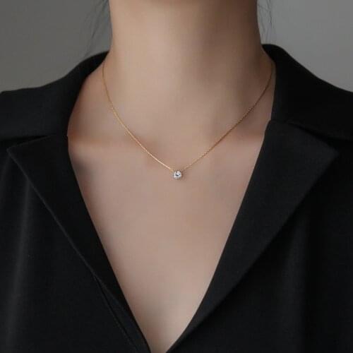 YUN RUO Tender Six Claw Zircon Pendant Necklace Yellow Gold Color Titanium Steel Jewelry Woman Gift Never Fade Hypoallergenic