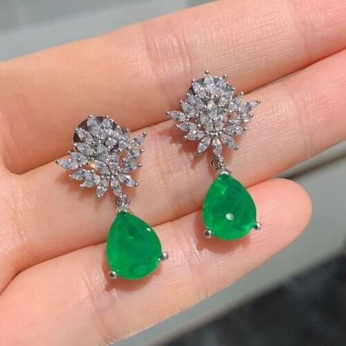 Luxury 925 Sterling Silver Pear Emerald Gemstone Earrings/Pendant/Necklace Wedding Cocktail Jewelry Sets Wholesale