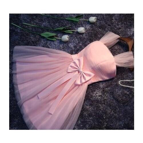 S099 Short White Pink Purple Bridesmaid Dresses Sweet Memory Lace Up Prom Wedding Party Dress Robe With Bow