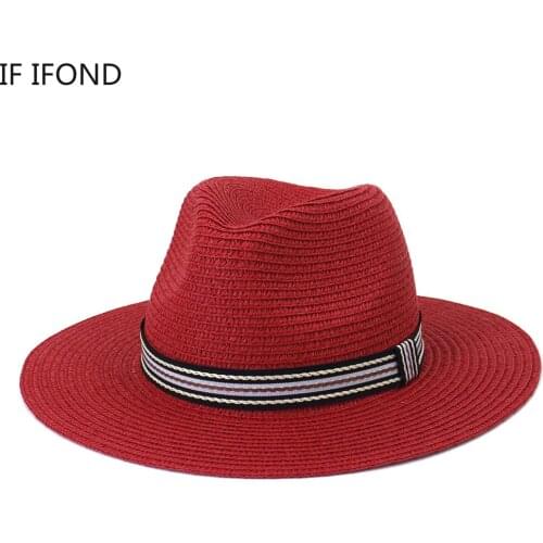 New Style Brightly Colored Straw Jazz Hat Spring Summer Women Outdoor Beach Travel Sun Hats Casual Ribbon panama Fedora Hat