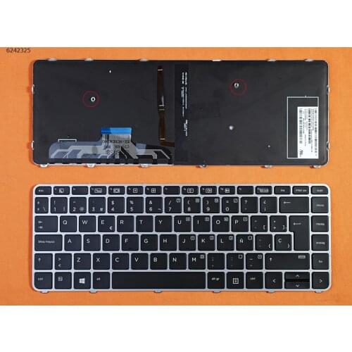SP Spanish New for HP EliteBook Folio 1040 G3 / Keyboard Silver Frame Black Key with Backlit