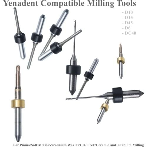 Dental Laboratory CadCam Milling Tools With Diamond Coated For Yenadent D10 D14 D15 D40 D43 Zirconia PMMA Peek Emax Cutter