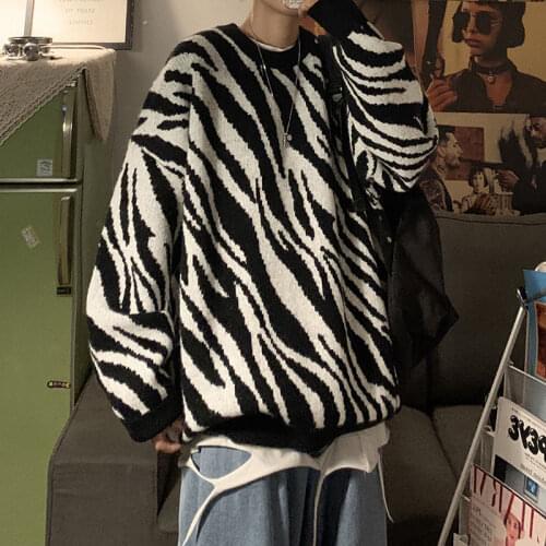 Oversized Sweater Men Harajuku Loose Pullovers man Soft Striped Zebra Batwing Sleeve Chic Korean Tops 2020 Autumn