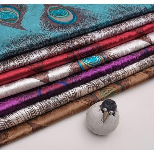 Peacock Feather Print Sofa Fabric Ice Velvet Upholstery By the Meter Flannel Backrest Soft Background DIY Pillow Velour Material
