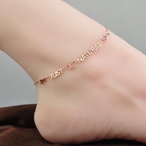 YUN RUO Fashion Rose Gold Anklet Elegant Letter Chain Charm Woman Girl Gift 316 L Stainless Steel Jewelry Top Quality Not Fade