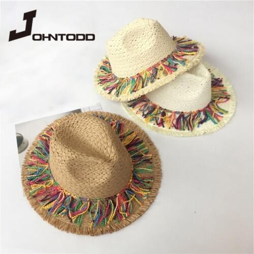 New color fringed ribbon decoration straw hat sun visor sun hat ladies fashion beach hat jazz summer hat woman paris hat