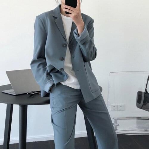 Women Pink Blazer New Notched Long Sleeve Loose Fit Jacket Fashion Temperament Tide Spring And Autumn 2021 Z290