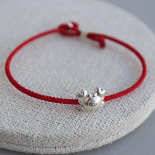 La Monada 18/21cm Crab Red Thread For Hand 999 Pure Silver Bracelet Women Rope Red Thread Bracelets For Women Silver 999