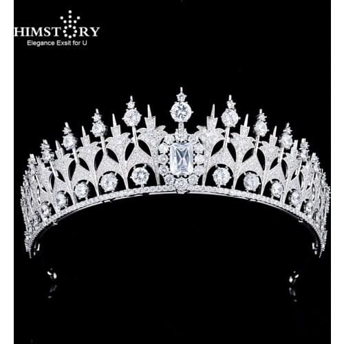 Himstory Newest CZ Cubic Zirconia headband Wedding Bridal Royal Tiara Diadem Crown Women Prom Hair Jewelry Accessories