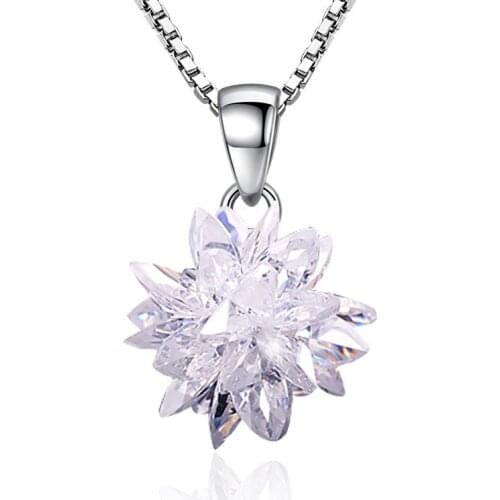 100% 925 Sterling Silver Fashion Ice Flower Crystal Ladies' Necklaces Box Chain Jewelry Christmas Gift Wholesale Drop Shipping