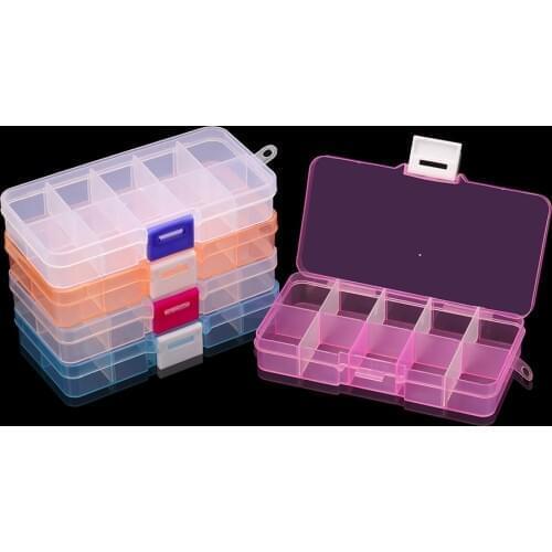 10 Slots Plastic Rectangle Slot Adjustable Necklace Transparent Storage Box Case Holder Craft Organizer Beads Jewelry Container