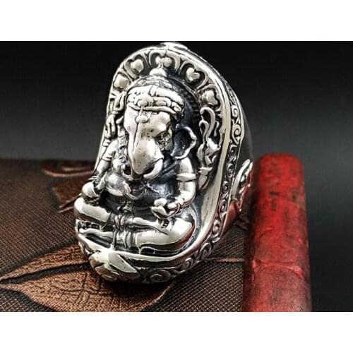100% Real 925 STERLING SILVER Mens women Lord Hindu Ganesh Elephant India Yoga Jewelry Ring rings Luxury A2041