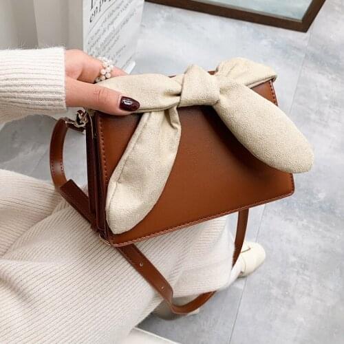2021 Simple Bow Flap Crossbody Bags for Women PU Leather Designer Shoulder Bag Lady Clutch Purse Woman Handbags Sac A Main Femme