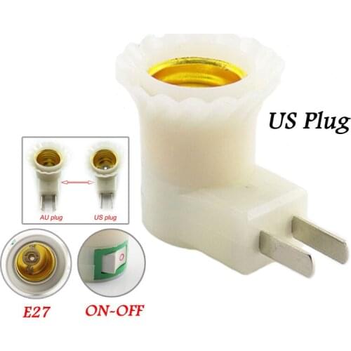 US Plug E27 Lamp Holder Converter Female Socket Base Type US or AU LED Llight Bulb Adapter to AC Power ON/OFF Button Switch