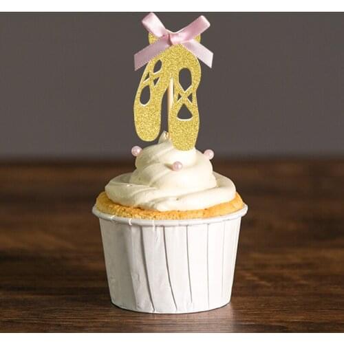 Custom Bow &Gold/Silver Glitter Ballet Shoes Cupcake Toppers Picks,Baby Shower Girl/Kids Birthday Party Decorations Supplies