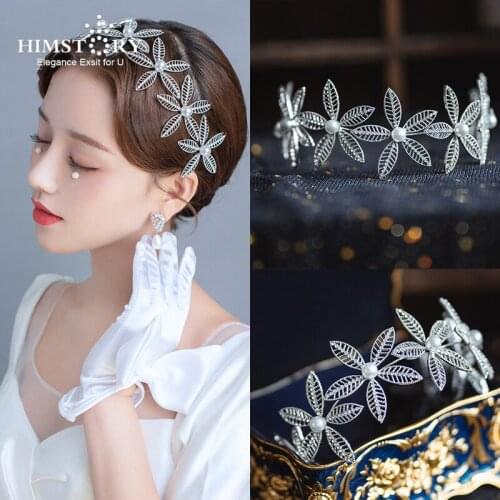 HIMSTORY New Retro Bridal Headband Korean Flower Wedding Dress Hairband Dinner Party Bridesmaid Hair Accessories