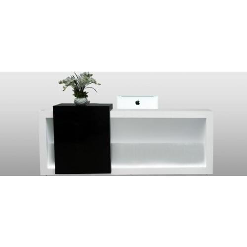Wholesale black wood melamine office solid surface reception front desk design price with light#QT2490