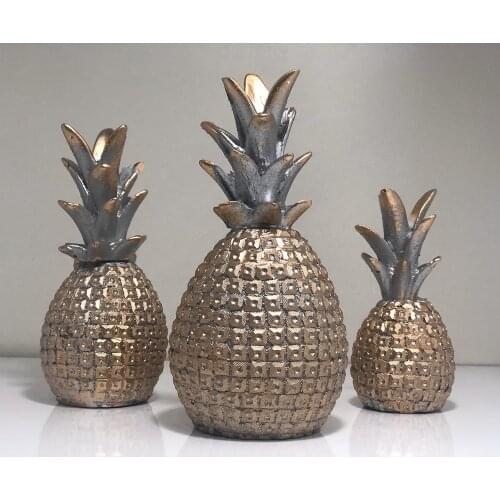 HOME Garden Air Giving Pineapple Trinket Ornament 3 piece set Visual Decor Products Creative Colors Gold Silver Red Cream