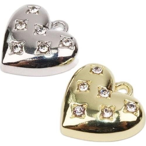 Eruifa 6pcs 15mm Shiny Lovely Heart With Rhinestone Coin Zinc Alloy necklace,earring bracelet jewelry DIY handmade 2 colors