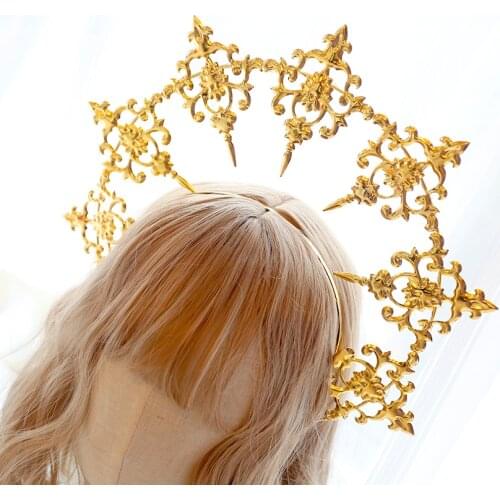 Halo Crown Headpiece Lolita Sun Godmothers Headwear Gothic Angel Wings Virgin Mary Baroque Tiara Hair Accessories