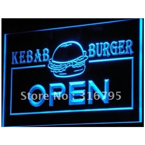 I167 OPEN Kebab Burger Cafe Fast Food LED Neon Light Light Signs On/Off Switch 20+ Colors 5 Sizes