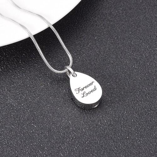 IJD9999 Custom Logo Engraving "Forever Loved" Memorial Urn Necklace Teardrop Cremation Pendant Jewelry Stainless Steel