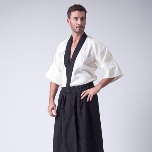 Kimono Cardigan Men Japanese Traditional Clothing Men Asian Clothes Yukata Samurai Short Sleeve Black Performance Show