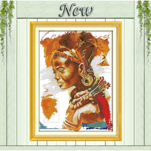 The African woman lady figure painting counted printing on canvas DMC 11CT 14CT kits DIY Cross Stitch embroidery needlework Sets
