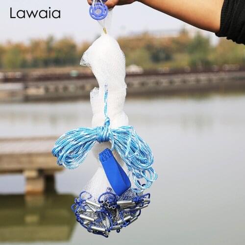 Lawaia Hand Cast Net Fishing Net Transparent Nylon Monofilament Wire Landing Net with Iron Steel Pendant or Without Pendant
