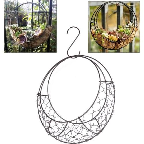 LETAOSK Black Vintage Style Iron Moon Shape Succulent Pot Hanging Planter for Party Festival 28cm