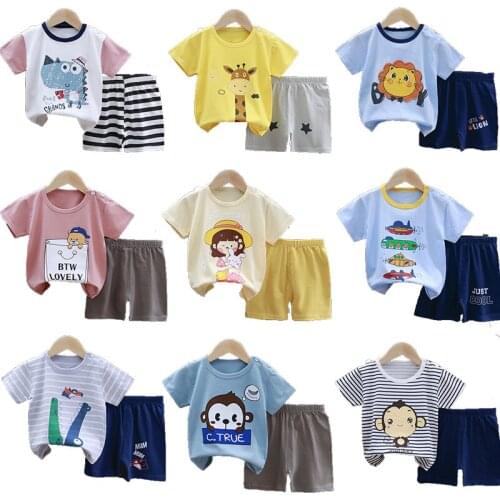 Summer New Style Childrens Boy Suit Childrens Short-Sleeved T-Shirt + Shorts Suit Baby Girl Cotton T-Shirt Baby Clothes