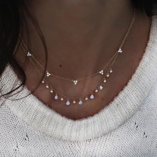 MAA-OE Vintage Fashion Stones Pendant Necklaces For Women Boho Red Pink Green Opal Necklace Jewelry Party Gift Wholesale