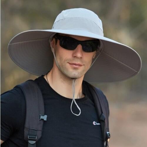 High quality 15CM Big wide Brim Mens Fisherman Hat Solid Waterproof Sun Hat Mountaineering Cap Fishing Cap Panama Hat Unisex