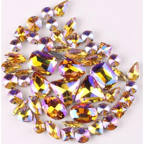 Silver claw setting 50pcs/bag 11 shapes mix Topaz AB glass crystal sewing rhinestone wedding dress shoes bags diy trim