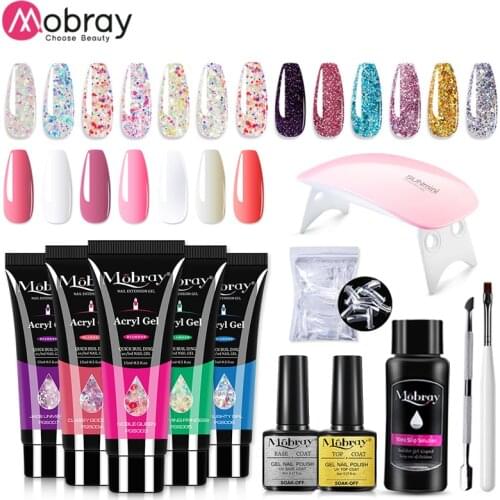 Mobray Poly UV Gel Set Nail Gel Kit 15ml Poly Nail Gel with UV LED Lamp Quick Building Clear Gel for Nail Extensions Nail Polish