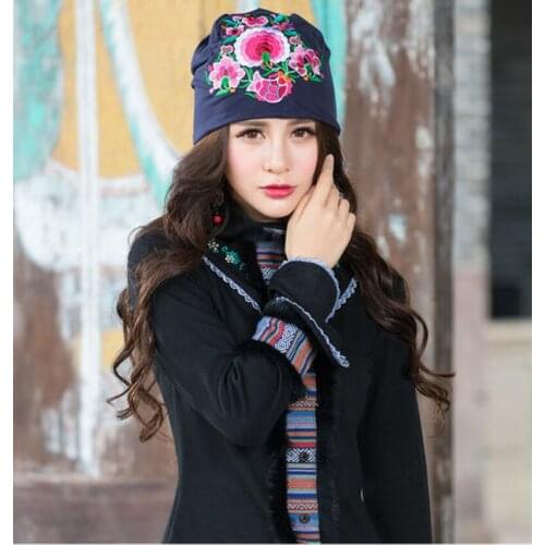 2020 New Handmade Woman Embroidery Cotton Beanie Casual Skullies Turban Cap Whoelsale