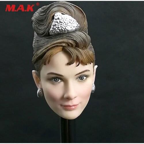 New 1/6 Girl Head Sculpt with Hard Hair Breakfast at Tiffanys Audrey Hepburn Model For 12" Pale Skin Action Figure Body
