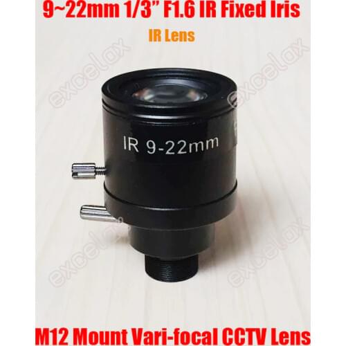1/3" 9-22mm IR Sensitive Manual Zoom Varifocal M12 Mount CCTV Lens F1.6 Fixed Iris MTV Interface for CCD Video Security Camera